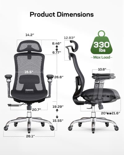 Marsail Big and Tall Mesh Ergonomic Office Chair with 6D Armrests, 3 Pack