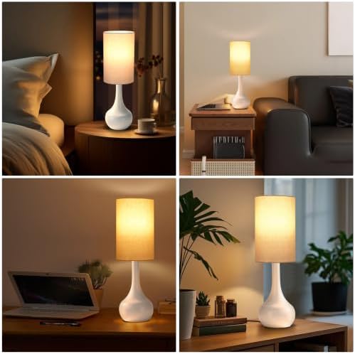 Touch Bedside Lamp for Nightstand,3-Way Dimmable,Space Saving & No Assembly Required, Upgraded Small Droplet White Table Lamp for Bedroom, Living Room (LED Bulb Included)