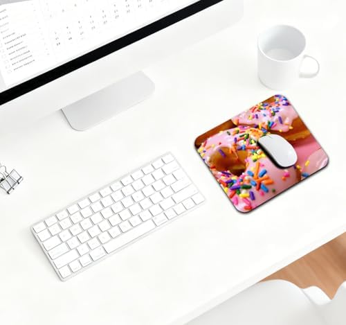 9.5x7.9 Inch Office/Gaming Mouse Pad, Rainbow Sprinkle Donut Pink Sweet Treat, Cute Anti-Slip Mat for Desk Decor