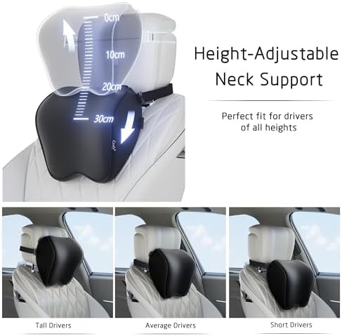 Crofy 2-Pack Car Neck Pillow, Headrest Pillow with Adjustable Strap, Black