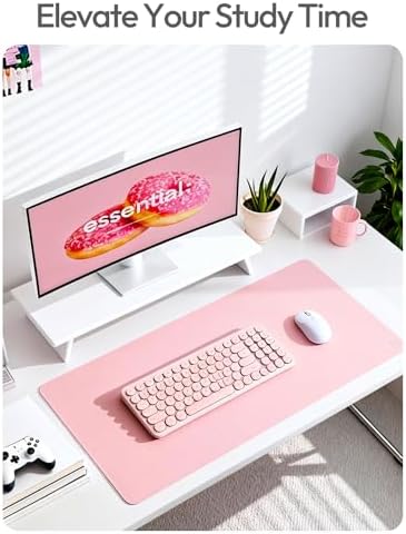 YSAGi Leather Desk Protector, Office Mat, Large Mouse Mat, Non-Slip PU Leather Blotter, Laptop Desk Pad, Waterproof Writing Pad for Office and Home (Light Pink, 31.5" x 15.8")