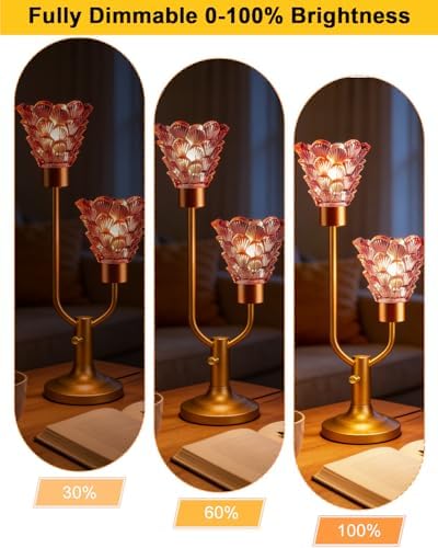 Lightdot Mid Century Modern Glass Table Lamp Dimmable Vintage Pink Lamp