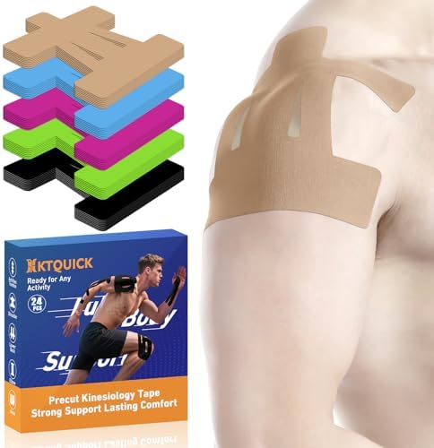 KTQUICK Precut Kinesiology Tape for Shoulder, 24 PCS, 20% Stronger Adhesive