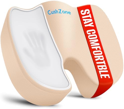 CushZone XXL Memory Foam Seat Cushion for Office & Car, Khaki