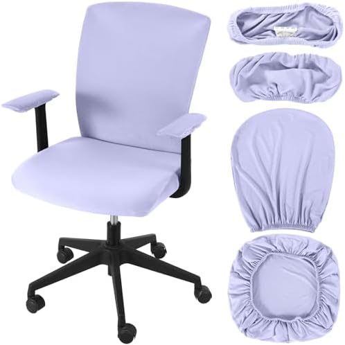 Tallew 4 Pcs Office Chair Covers Set Computer Universal Protective Stretchable Chair Seat Covers Desk Armrest Cover Slipcovers Pads Office Cushion Backrest for Rotating(Regular,Light Purple)