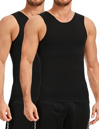 2 Pack Compression Shirt Tummy Control Undershirts Vest Workout Shapewear Sleeveless Posture Corrector for Men