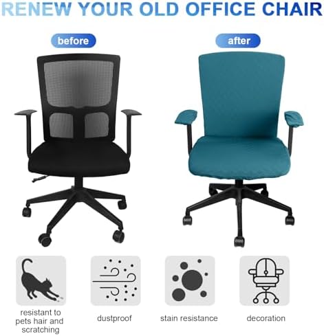 Tallew 4 Pcs Office Chair Covers Stretch Seat Armrest, Lake Blue