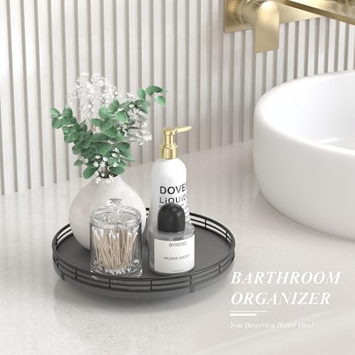 AMH10-Inch Natural Slate Lazy Susan with Black Raised Iron Rim