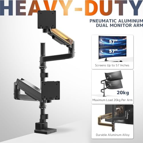 Dual Monitor Arm for 17-57'' Ultrawide Screens, Heavy Duty, Black