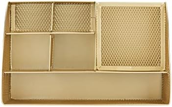 Annova Mesh Desk Organizer Office with 7 Compartments + Drawer/Desk Tidy Candy/Pen Holder/Multifunctional Organizer (Gold)