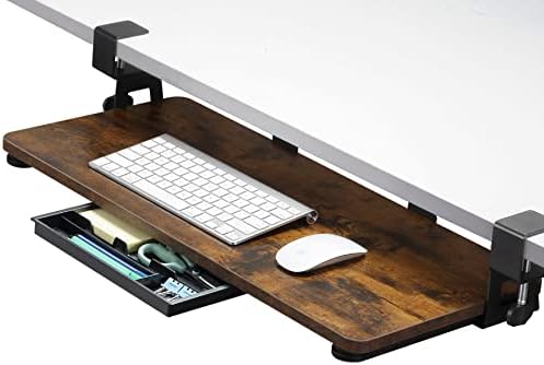 ETHU Under Desk Keyboard Tray with C-Clamp, 26.77x11.81", Walnut