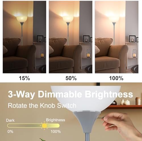 LALISU Floor Lamp, LED Standing Lamp 3 Way Dimmable Brightness Floor Lamp