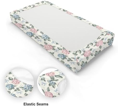 Spring Hydrangea Floral Leaves Bows Baby Changing Pad Cover, Unisex Flowers Nursery Diaper Changing Table Pad Mat Sheet for Boys Girls-16x32