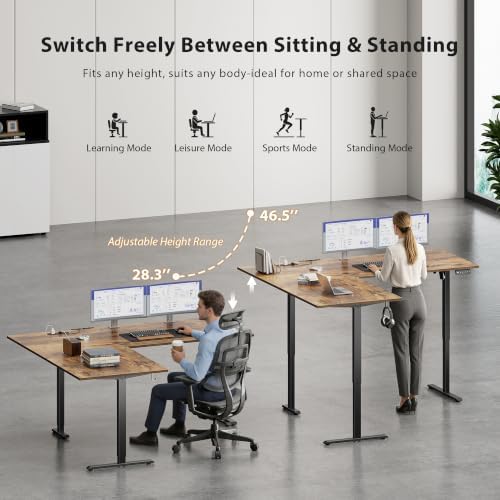 Agilestic 63x55 Inch L Shaped Electric Standing Desk, Corner Workstation, Rustic Brown