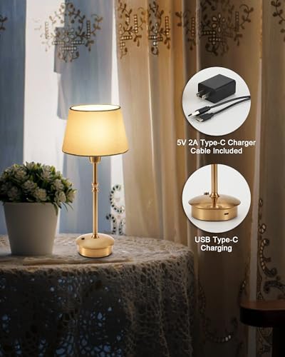 UMEXUS 2 Pack Small Cordless Rechargeable Table Lamp, Battery Operated Lamp