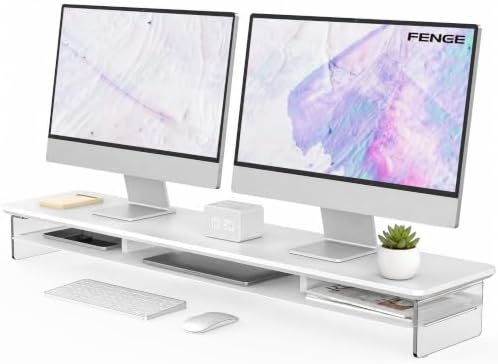 Fenge 42.5" Dual Monitor Stand with Clear Acrylic Legs, White