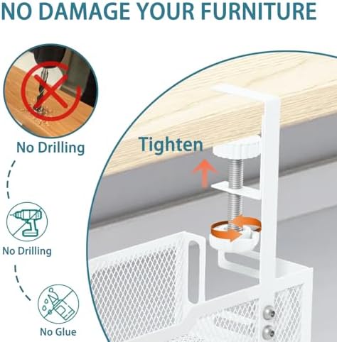 Under Desk Cable Management Tray, No Drill Mesh Cable Tray Cord Organizer