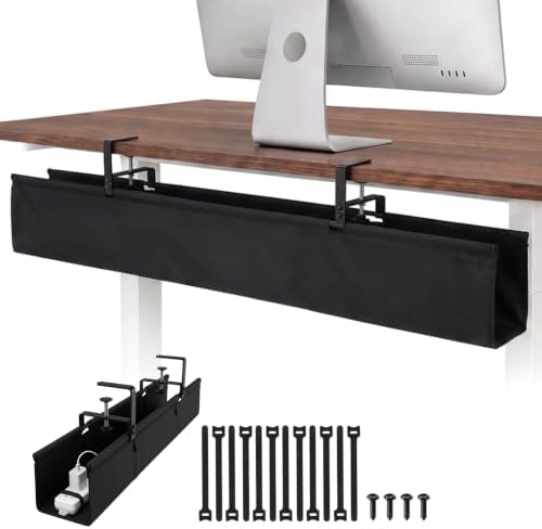 No Drill Under Desk Cable Management Tray, 48 Inch, Black