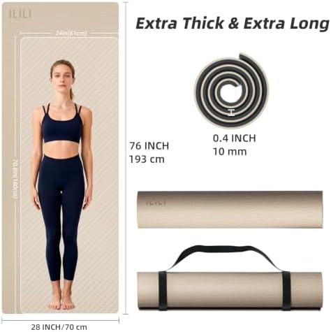 ILILI 10mm Extra Thick, TPE Yoga Mat, 76×28 Inch Extra Long, Carrying Strap