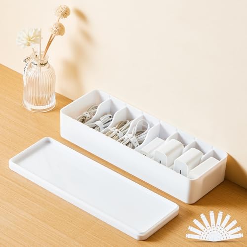 Tatuo Cord Organizer Box with Lid, White, 1 Pack