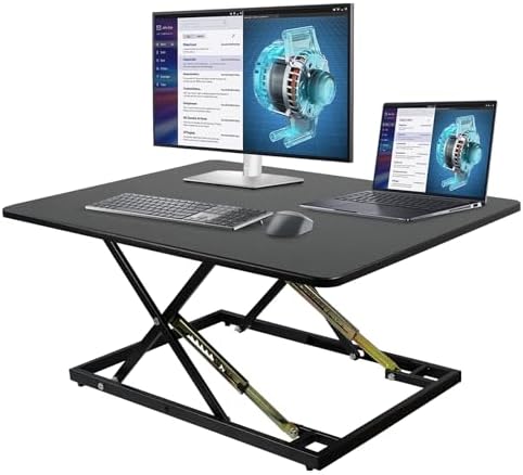 32in Desk Riser for Standing or Sitting, Large Standing Desk Converter, Height Adjustable Sit Stand Desk Converter, Fully Assembled Monitor Laptop Riser Workstation for Home Office, Black