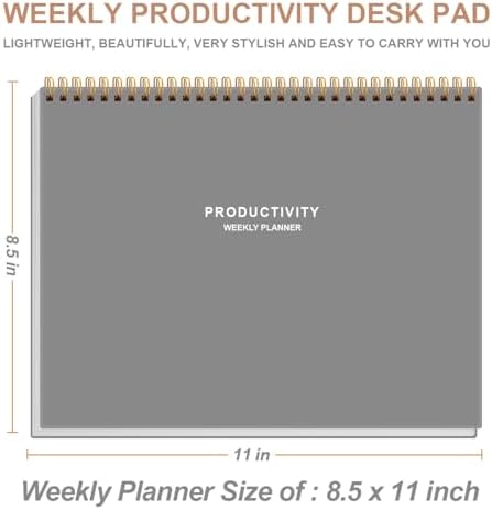 Weekly Productivity Planner - 8.5" x 11" Dashboard Desk Notepad Has 6 Focus Areas to List Tasks for Goals, Projects, Clients, Academic or Meal-Organize Your Daily Work Efficiently, 54 Weeks, Grey