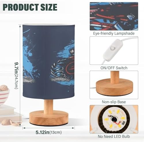 Bedside Lamp Truck Table Lamp for Bedroom LED Nightstand Lamp Shade USB Ports Wood Base for Living Room Dorm Office