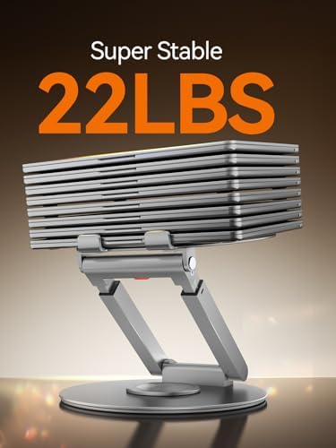 Telescopic Laptop Stand with 360° Rotation, Adjustable Height & Tilt Swivel Laptop Riser, Ergonomic Standing Desk Converter for 10-17" MacBook Pro/Air, Dell, HP – Supports up to 22lbs (Silver)