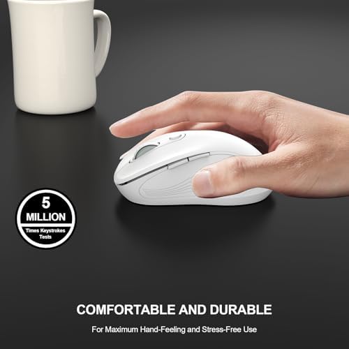 WisFox 2.4GHz Wireless Mouse for Laptop, Ergonomic 6-Button, White