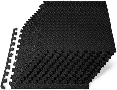 ProsourceFit Exercise Puzzle Mat ½-inch, EVA Interlocking Foam Floor Tiles for Home Gym, Workout Equipment, Kids Play Areas, Black, 48 SQ FT - 12 Tiles