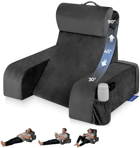 Kayfia Reading Pillow, 30-90° Stepless Adjust Angle & Height, Large, Black