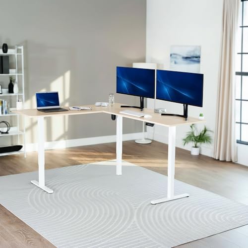 VIVO Light Wood 75 x 63 in Corner Standing Desk, DESK-E3CTC-75