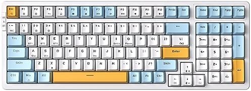 Merdia Wireless Mechanical Keyboard, Triple Mode 2.4G/USB-C/BT Gaming Keyboards 100 Keys Ice-Blue Backlit Brown Switch Keyboard | Rechargeable Mechanical Gaming Keyboards | Ice Blue/W/Y