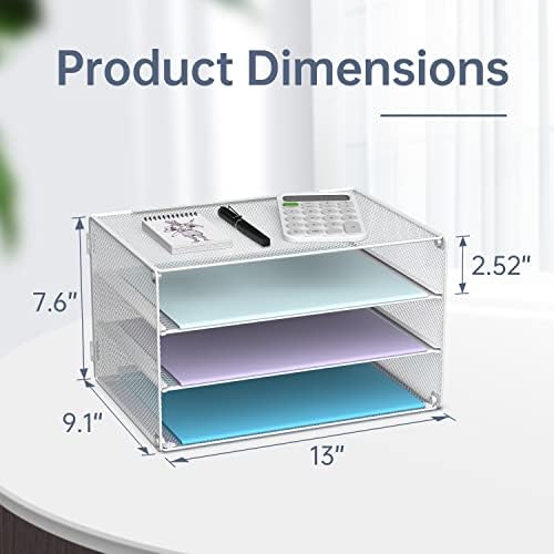 DALTACK 3 Tier Letter Tray Paper Organizer with Sliding Mesh Trays White