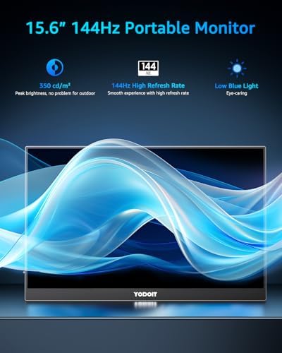 Yodoit Portable Monitor 144Hz 15.6Inch - 1080P Gaming Screen for Laptop IPS Display with USB Type C Port and Speakers with Smart Cover Metal Compatible with PC, MacBook, Xbox (Black)