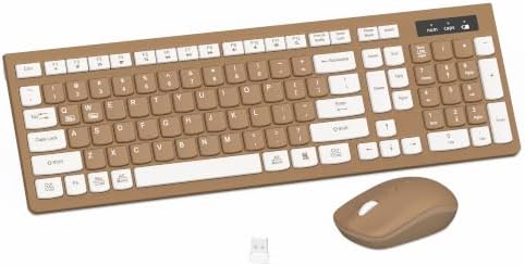 Wireless Keyboard and Mouse Combo Silent for Office and Home(Mocha Color-A)