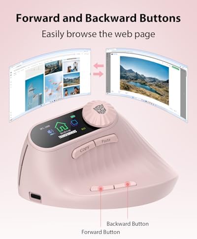 Transformers Vertical Ergonomic Mouse with LED Screen & Knob Control Pink