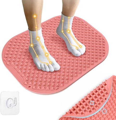 Upgrade Silicone Foot Massager Mat, Large Reflexology Mat for Feet Relaxation, Portable Foot Acupressure Mat with Dual-Side Usage, Foldable Standing Desk Mat for Pain, Fatigue Relief(Pink-L)