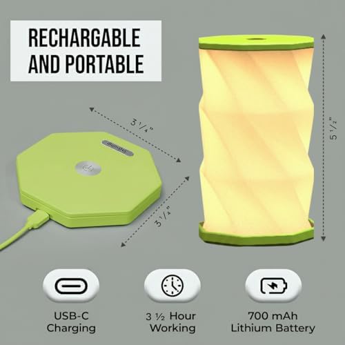 Origami Expanding Foldable LED Desk Lamp – USB Rechargeable & Portable - Dimmable Touch Control Light with Adjustable Height up to 5 1/2 for Office, Travel, Bedside - Sleek & Modern Design (Lime)