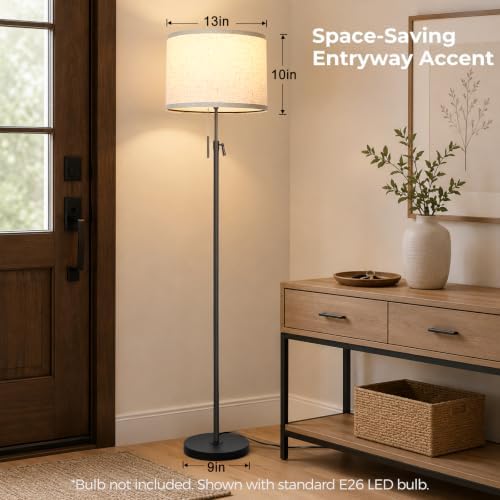 Qingmiao 53"-63" Adjustable Floor Lamp, Anti-tip Base, Pull Chain