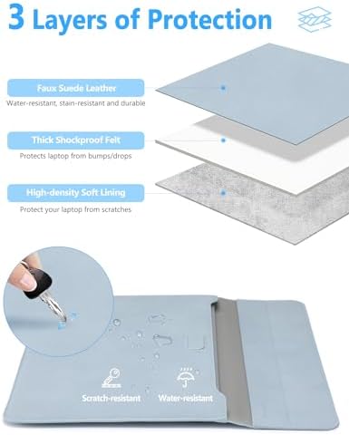 HYZUO 15-16 Inch Laptop Case Bag Sleeve with Stand, Pale Blue