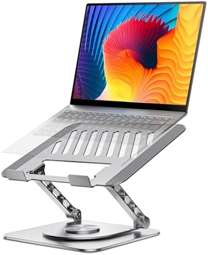 Adjustable Computer Stand with 360 Rotating Base, Ergonimic Foldable Laptop Riser for Desk Compatible with MacBook Pro/Air Notebook up to 16 Inches, Silver
