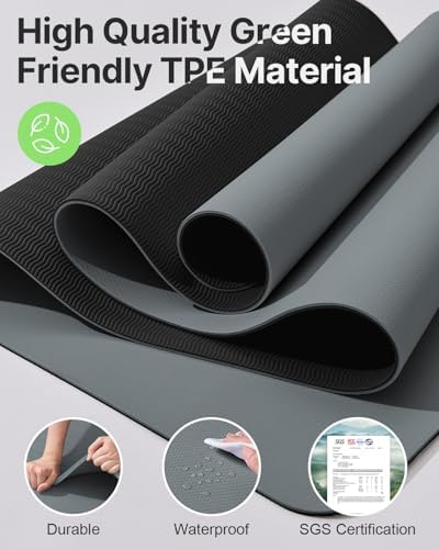Yoga Mat,Non-Slip TPE Exercise Mat(1/4 Inch) for Pilates, Fitness & Barefoot Workouts, Home Gym Studio with Strap & Bag
