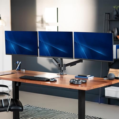 VIVO Triple Monitor Stand, Fully Adjustable Arms for 17 to 27 inch Screens, Mechanical Articulating Desk Mount, Gaming and Office Setups, VESA 75x75, 100x100, Max 19.8 lbs, Classic, Black, STAND-V003O