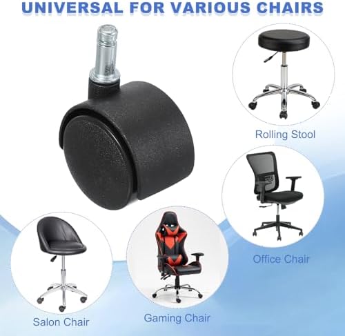 PATIKIL Office Chair Wheels Replacement 5/16", 8 Pcs Nylon Heavy Duty Office Furniture Casters Wheels with Universal Wheel for Hardwood Floor Carpet, Black(Standard Stem)