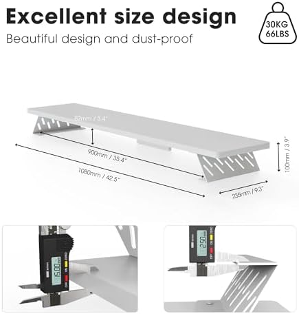 Fenge Monitor Stand Riser, Wooden & Metal Desk Shelf Organizer, White