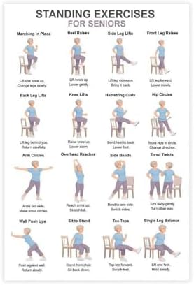 Standing Exercises for Seniors Low Impact Balance Workout Chart Fitness Canvas Poster Wall Art for Living Room Bedroom Decor Unframe 12x18inch