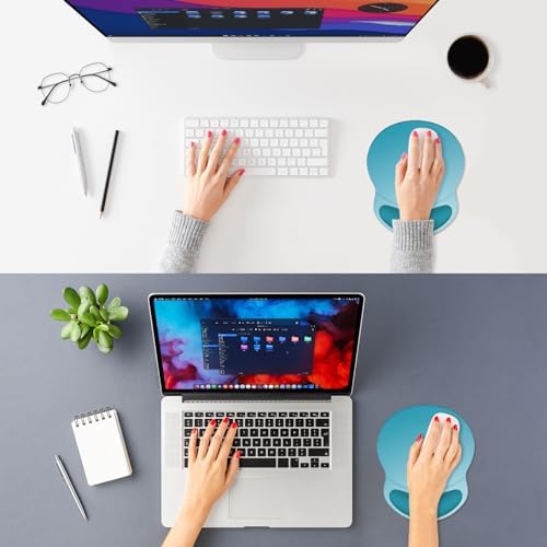 ITNRSIIET Ergonomic Mouse Pad with Comfort Gel Wrist Rest, Non-Slip PU Base, Smooth Textured Surface, Reduces Hand Fatigue & Wrist Pain, 8.7 x 7.2 Inch for Office Gaming Home, Blue