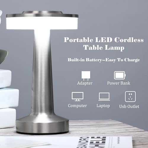 Riakrum 4 Pcs LED Cordless Table Lamp Bulk Rechargeable,Silver