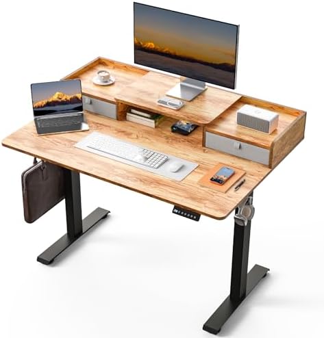 48 x 30 Inch Electric Standing Desk with 2 Drawers, Adjustable Height Widened Stand Up Desk with Storage, Sit to Stand Ergonomic Workstation for Home Office, Light Rustic